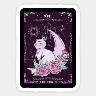 Tarot Card Crescent Moon Cute Cat Roses Cosmic Magic Sticker